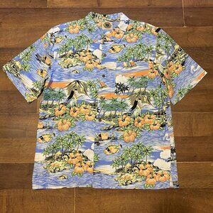 Pussers West Indies Hawaiian Shirt M Silk Cotton Short Sleeve Button Floral